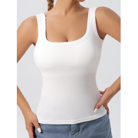 DAGGLOSA Women's U-Back Tank Top,Removable Pads，Breathable Wireless Tank Tops，Yoga, Running and Gym with Outdoor Leisure White