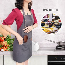 LOYGLIF Apron for Men Women with Adjustable Straps and Large Pockets, Canvas Cotton Cooking Kitchen Chef Bib Aprons Waterproof Grey