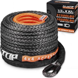 ALL-TOP Synthetic Winch Rope Cable, 1/2" x92ft, 31500LBS Winch Replace Line with Protective Sleeve for Offroad Vehicle SUV Truck