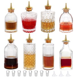 SuproBarware GLass Bitters Bottle 8pcs Set for Cocktail with Zinc Alloy Dasher Top for Cocktail and Display (8pcs)