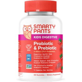 SmartyPants Kids Probiotic & Prebiotic Gummies for Digestive Health: Gut Health Supplement, Clinically Studied Prebiotic for Immune Support, Strawberry, 60 Count (30 Day Supply)