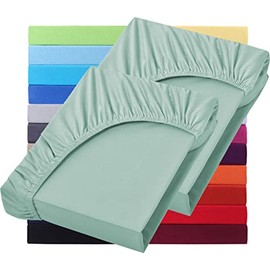 NatureMark Basic Set of 2 Jersey Fitted Sheets, 90 x 190 cm, 100 x 200 cm, 25 cm Bridge, 100 x 200 cm, 100% Cotton, Jade