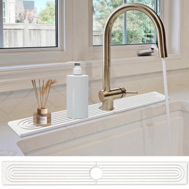 Kitchen Sink Splash Guard- 23.6''x 3.9''Diatomite Splash Guard for Sink,Quick-Drying Water Absorbing Stone Tray for Kitchen and Bathroom,With Sandpaper and Bottom pads(White)