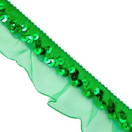 12 Yards 25-30 mm Vintage Glitter Sequins Organza Ruffle Borders Lace Ribbon Sequin Ribbon Lace Trim Decorative Ribbon Sequin Ribbons Pleated Borders for DIY Sewing Wedding Costumes Decoration, Green