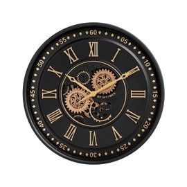 CLXEAST 24 Inch Wall Clock with Moving Gears, Black Gold Roman Numeral Wall Clocks for Modern Farmhouse Living Room Decor,House Warming Gifts New Home