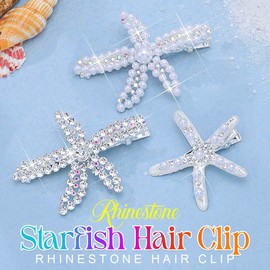 Banatra Starfish Hair Clips Gold Metal Sea Star Hair Barrette Pearl Beach Hair Accessories for Women and Girls (Silver)