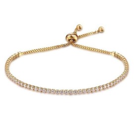 Soyzvteo Adjustable Tennis Bracelet Cubic Zirconia Classic Tennis Bracelet Iced Out Tennis Sliding Adjustable Bracelets Rhinestone Bracelets Jewelry for Women -Gold