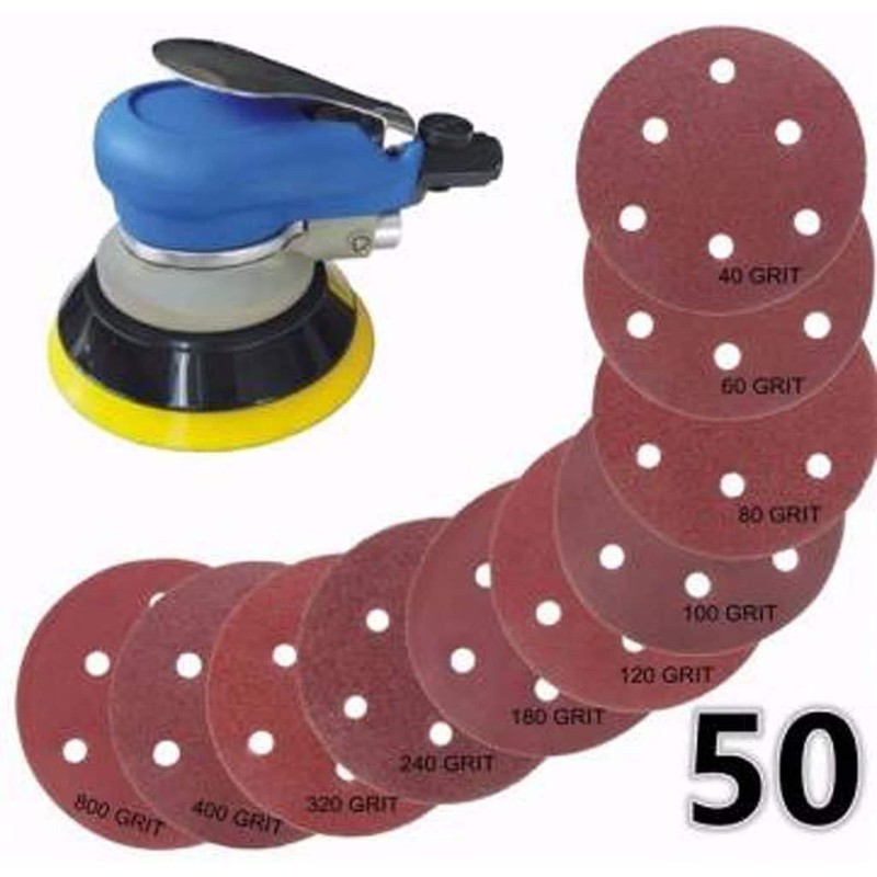 AKORD 50pcs 150mm Abrasive Sand Discs Velcro Sanding Paper 6