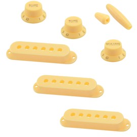 Wwomusic Yellow Plastic Electric Guitar SSS Pick Up Cover Single Coil Cover with Guitar Control Knobs (1 Volume, 2 Tone, 1 Switch Tip,1 Arm Bar Tip) for Stratocaster Strat Style