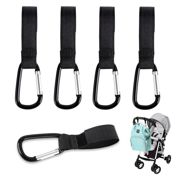 AYNKH 4 Pcs Stroller Hooks Baby Bag Clips Buggy Black Pram Pushchairs Clip Universal Fit Hook Your Shopping Bags Handbag Safely on Pushchair