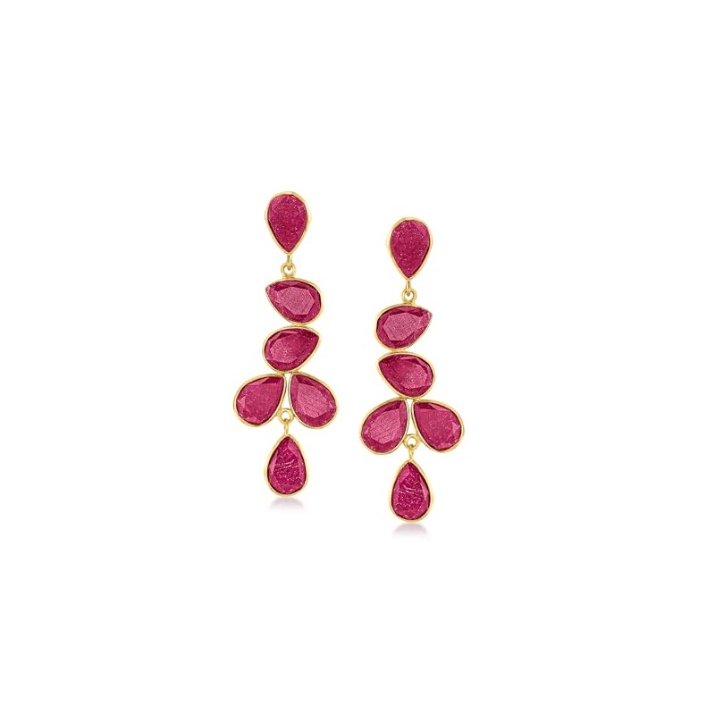 Ross-Simons 30.00 ct. t.w. Ruby Drop Earrings in 18kt Gold