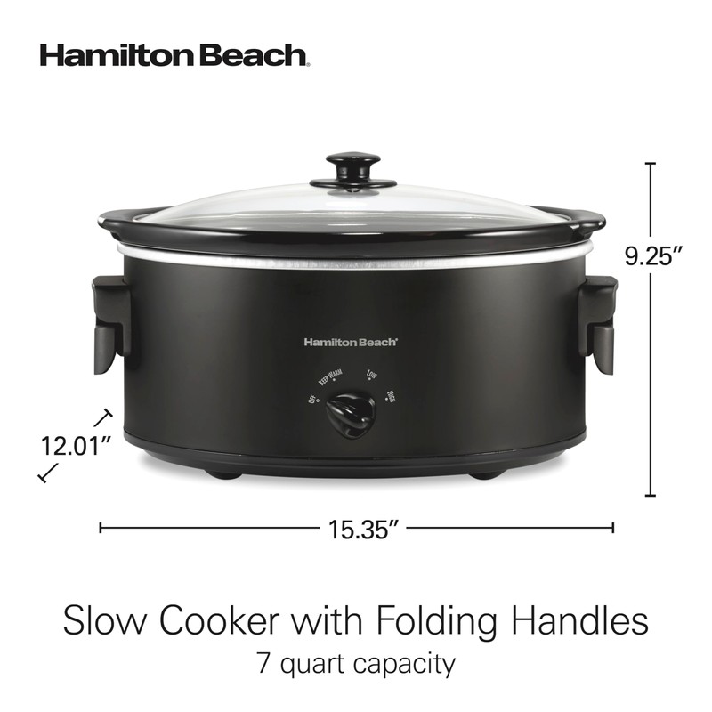 Hamilton Beach 7 Quart Slow Cooker with Space-Saving Folding Handles,