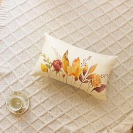 Ogiselestyle Watercolor Fall Leaves Throw Pillow Cover 12x20 Inch, Seasonal Autumn Floral Thanksgiving Harvest Decoration for Home Sofa Couch