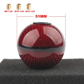 AUTENS 6 Speed Red Manual Gear Shift Knob Ball, Carbon Fiber and Weighted Aluminum Atructure Shift knobs, Shifter Lever Head Fit Most Automatic Manual Vehicles with 3 Pure Copper Adapters.