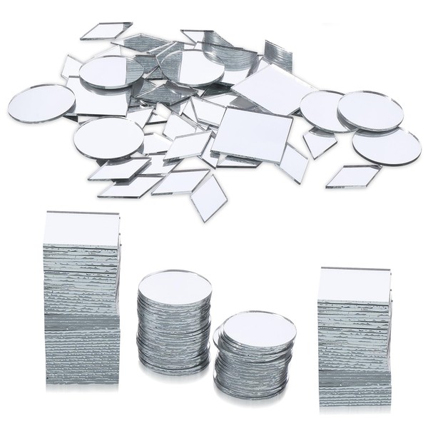 120Pcs Mirror Mosaic Tile, 1 Inch Small Mirror Pieces Round Diamond Square Mini Mosaic Mirrors, Sparkling Craft Mirror Mosaic Tile for Art Project Wall Door Home Decorations Crafts
