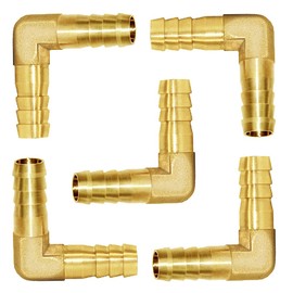 Joywayus 5Pcs 1/4" 6mm Hose ID/Hose Barb 90 Degree L Right Angle Elbow Union Brass Fitting Water/Fuel/Air