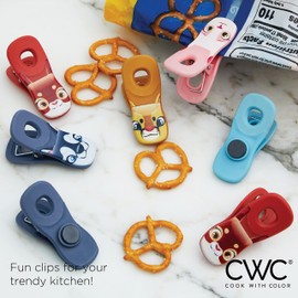 COOK WITH COLOR Cute Magnetic Bag Clips - 10 Pc. Set of Chip Clips and Snack Clips with Printed Designs- Kitchen and Food Bag Clips for Airtight Seal for Food Storage (Pet Pals)