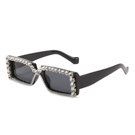 Diamond Rectangle Sunglasses For Women Fashion Men Square Sunglasses Vintage Rhinestone Sunglasses Ladies Summer Eyewear (white&black)