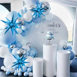 Moukiween 60 PCS Blue Star Balloons, 12 Point Spike Explosion Star Foil Balloons for Birthday, Gender Reveal, Baby Shower, Wedding, Graduation Decorations (Blue)