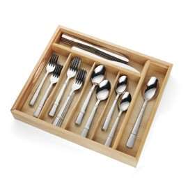 Cambridge 3194K7CSLG31 Braylen Mirror 62-Piece Flatware Set With Oak Buffet