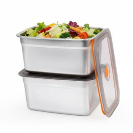 fecoqi 2 PCS Stainless Steel Food Storage Containers(94oz) with Lids Leak Proof & Airtight | Stainless steel freezer Containers,Airtight Bento Lunch Box,For Meal Prep,Fruit,Freezer