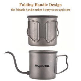 SOUUXIU 400ml Spout Kettle Gooseneck Coffee Kettle Ti Folding Handle Water Kettle with Lid and Coffee Filter