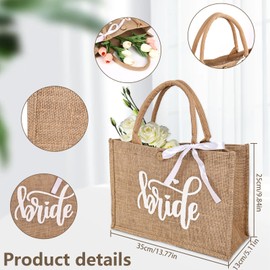 MJFENDAI Bride Jute Tote Bag, Women Jute Tote Bag with Lettering Bride and White Ribbon, Jute Bag Printed for Weddings, Parties, Jga Wedding, Bridal Shower, Engagement, Honeymoon, yellow