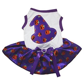 Petitebelle Puppy Clothes Dog Dress Pumpkin Hat White Top Pumpkin Tutu, x-small
