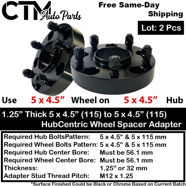 CTM 2x 1.25" 5x4.5" 56.1 Bore Hubcentric Wheel Adapter Spacer