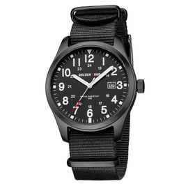GOLDEN HOUR Men's Nylon Slip-Thru Strap Watch with Military Time Easy Read Dial Glowing Hands in Black