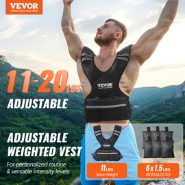 VEVOR Adjustable Weighted Vest, 11-20lb Weight Vest with 6 Ironsand Weights and Reflective Stripe, Body Weight Vest Exercise Set for Men Women, Workout Equipment for Strength Training Running Jogging