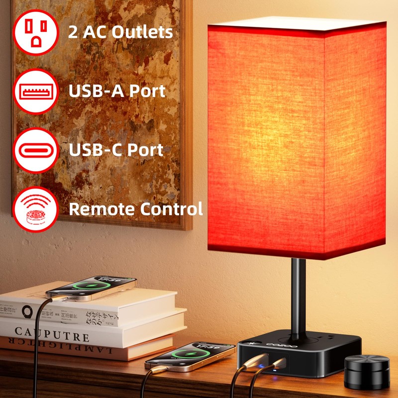 Bedroom Table Lamp with Remote Operation Control,Dimmable Bedside Table Desk