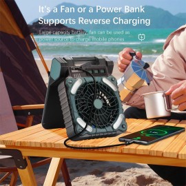 Solar Powered Fan Camping with LED Light 5400mAh 4 Speeds Portable Camping Fans