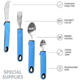 Easy Grip Cutlery Set, Cutlery for Disabled Hands, Disability Ideal Dining aid for Elderly Disabled Arthritis Parkinson's Disease Tremors Sufferers (Curved)