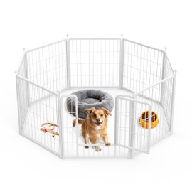 Simple Deluxe Dog Playpen, 24" Height 8 Panels Fence with Anti-Rust Coating, Metal Heavy Portable Foldable Dog Pen for Small/Medium Dogs RV Camping, White