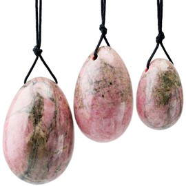 Rockcloud Rhodonite Set of 3 Drilled Yoni Eggs with String, Massage Stones for Women