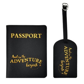 Travel Set Passport Cover and Luggage Tag Set Passport Holder PU Leather Baggage Labels for Men Women Passport Boarding Pass Holder Travel Gifts for Daughter Son Best Friends