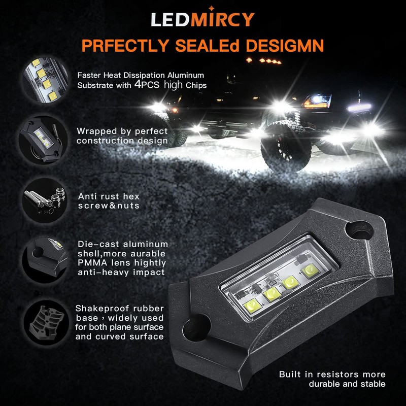 LEDMIRCY R3 White LED Rock Lights Kit 12PCS with Switch