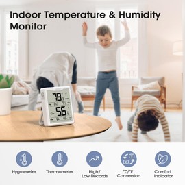DOQAUS Upgraded Digital Hygrometer Room Thermometer Indoor, Humidity Meter with Large LCD Display, Temperature Humidity Monitor with Max Min Records, White