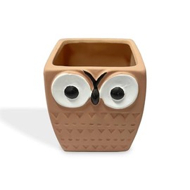 Decorative Owl Planter Pot, 4.5 inch, Terracotta Color, Retro Design with Big Eyes