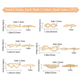 SUNNYCLUE 1 Box 24 Pieces 6 Styles Stainless Steel Connectors Charms Infinity Links Hollow Heart Feather Wings Forever Pendant with Double Loops for Jewellery Making Golden Silver