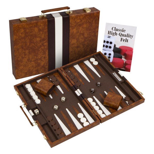 Get The Games Out Top Backgammon Set - Classic Board Game Case - Best Strategy & Tip Guide - Available in Small, Medium and Large Sizes (Brown, Large)