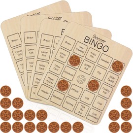 Soulchen 4 Sets Football Bingo Game Wooden Football Themed Bingo Cards Ball Tic-tac-Toe Board Game Sport Theme Party Games for Family Night Birthday Party Favors Supplies