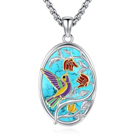 Eusense Hummingbird Necklace for Women Turquoise Jewelry 925 Sterling Silver Hummingbird Bird Pendant for Mom Men Valentines Day Gifts Hummingbird