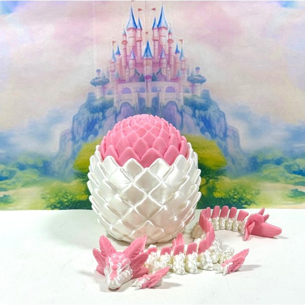 3D Printed Axolotl Dragon with Dragon Egg, Articulated White and