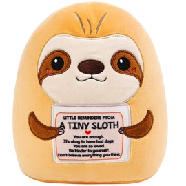 SEAOPOP Positive Sloth Stuffed Animal: 8 Inch Cute Soft Sloth Plush Toy with Affirmation Quotes for Kids Teens Adults, Positive Support Mental Health Gifts for Women Stress Relief Bedroom Office