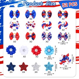 52Pcs/26Pairs Patriotic Dog Bows with Rubber Bands 4th of July Dog Hair Bows Red White Blue Star Dog Grooming Bows for Memorial Day Independence Day Sport Event Dog Puppy Yorkie Pet Hair Accessories