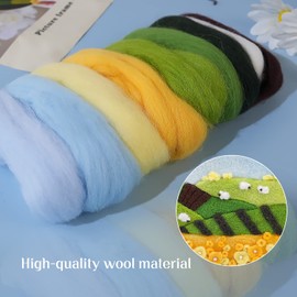 Needle Felting Set for Beginners Adults, Wool Painting Felt Wool Felt Kit for Home Decoration, Wool Needle Felt Set with Wool, Needle Felting Pad, Felting Needles, Felting Wool, Decorative Frame and