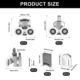 4 Pcs 23mm Shower Door Rollers for Curved Doors, Shower Roller Wheels Replacement Shower Door Wheels Parts Spares for Glass Sliding Doors(2 Top & 2 Bottom)