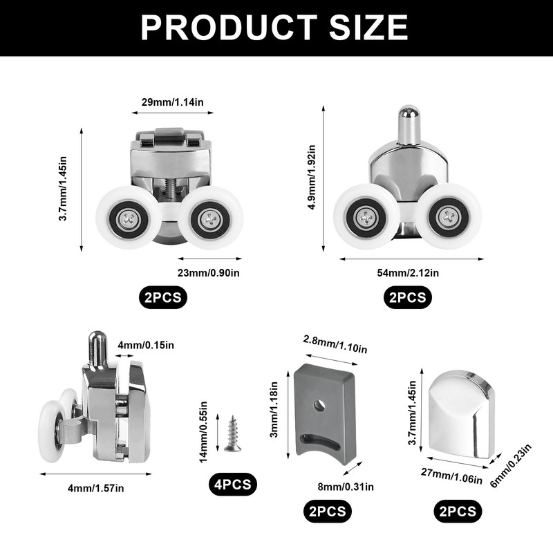 4 Pcs 23mm Shower Door Rollers for Curved Doors, Shower